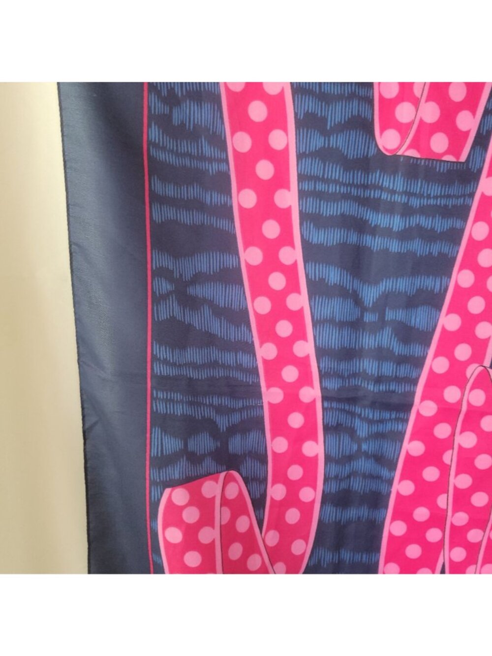 Vtg Rochas Byzance Paris Silk Square Scarf 34" Navy Pink Polka Dot Ribbon Access - Picture 9 of 16